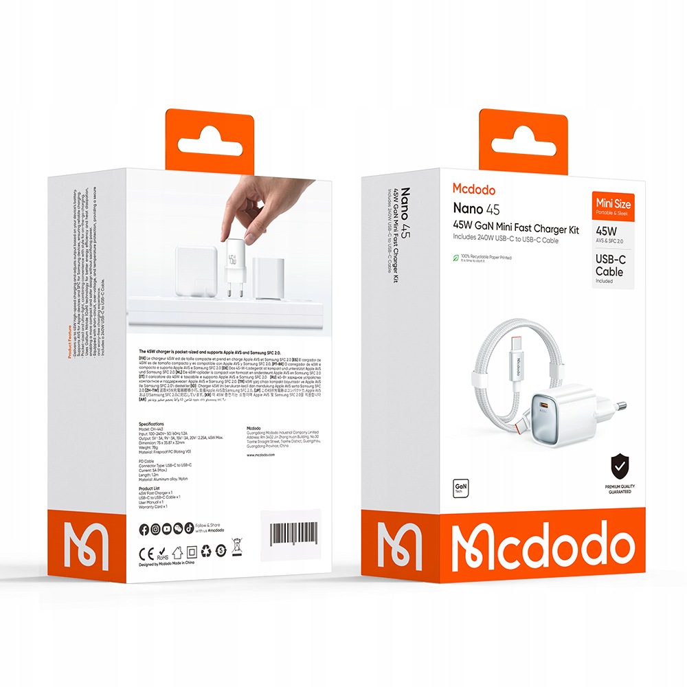 Szybka ładowarka do telefonu USB-C 45W GaN – Kompaktowa moc w Twojej kieszeni