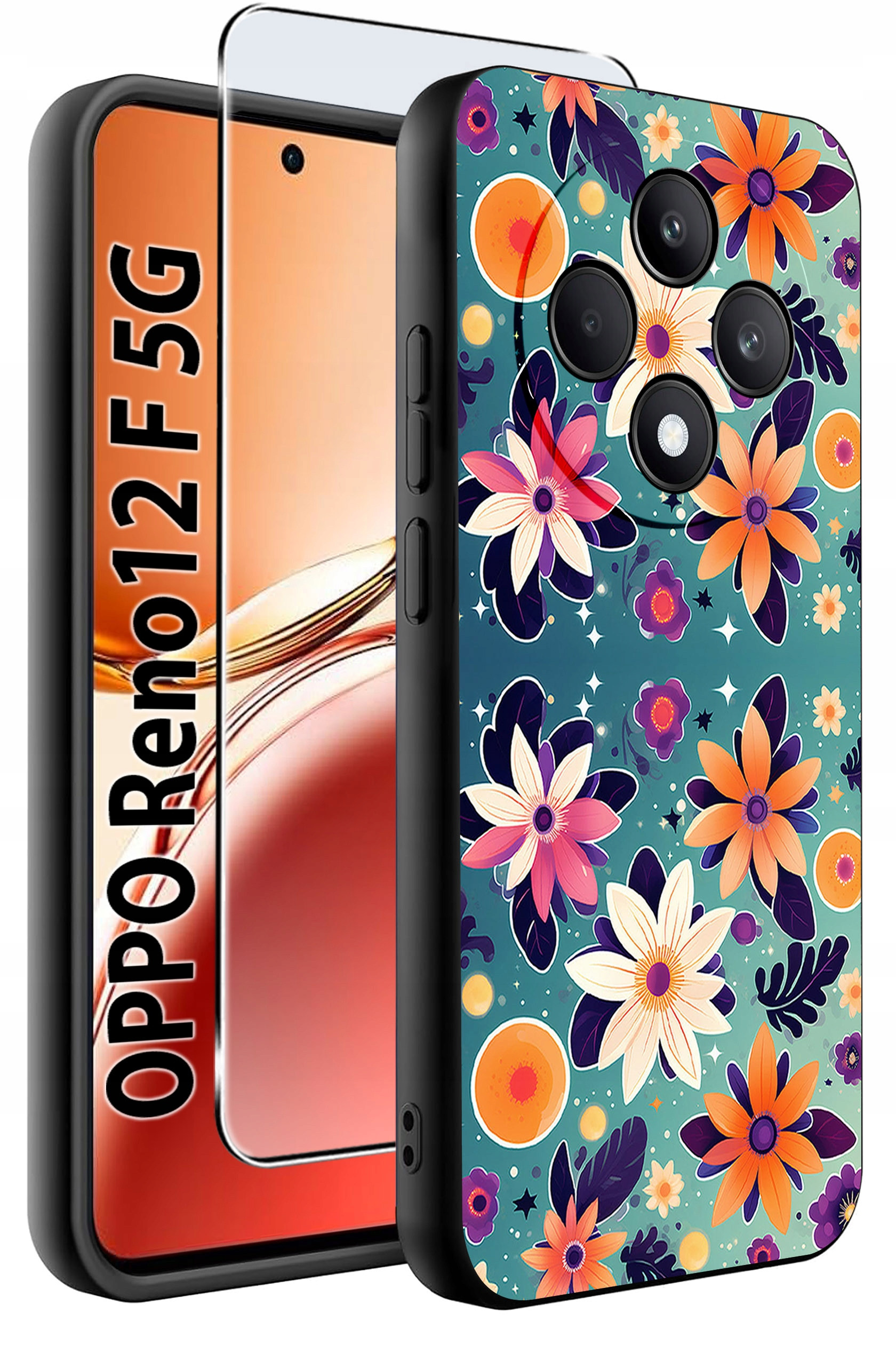 Etui do Oppo Reno 12 F 5G | 12 FS 5G WZORY | Silikonowe Matt Case + Szkło Hartowane 9H