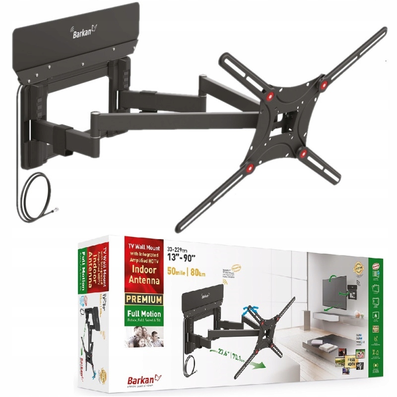 Barkan Uchwyt do Telewizora 13-90 Obrotowy z Anteną DVB-T2 25dB – Idealne rozwiązanie dla Twojego telewizora