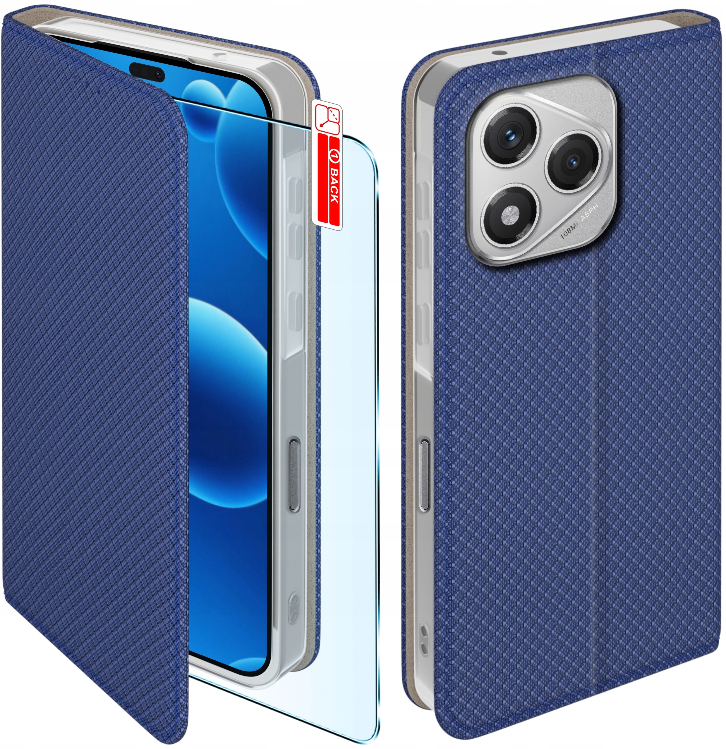 Etui z klapką do Honor 400 Lite – Granatowe Futerał z Szkłem 9H