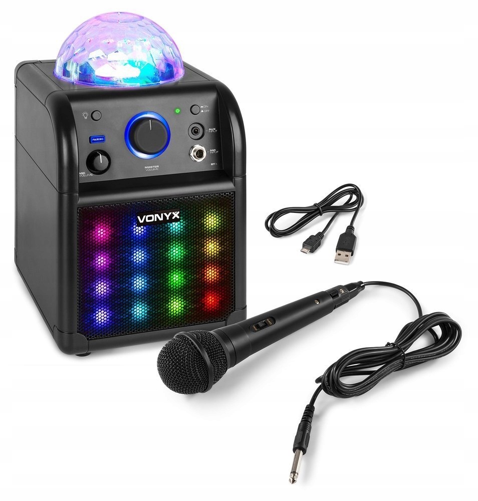 Głośnik Bluetooth Karaoke Czarny z Efektem LED SBS50B – Idealny na każdą imprezę