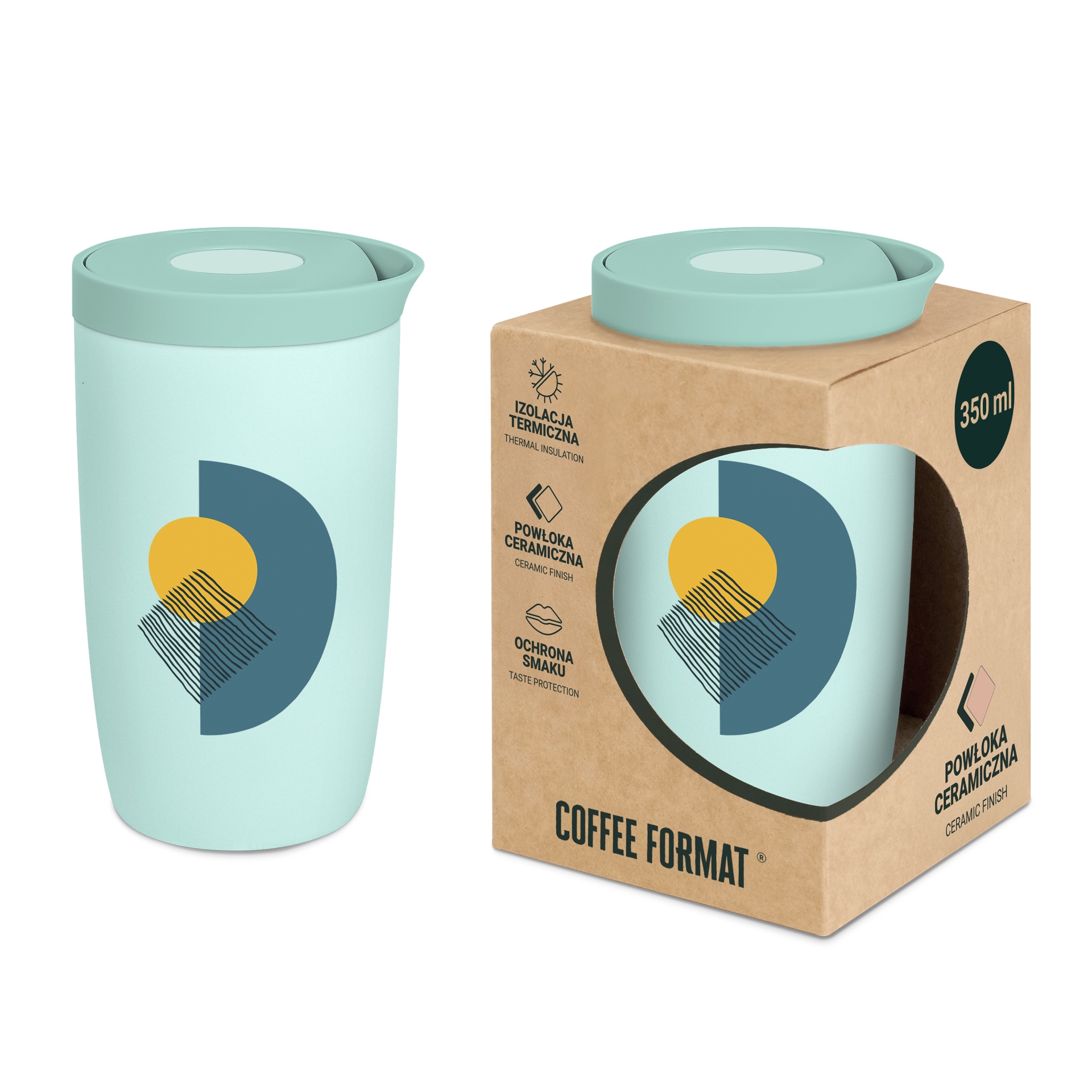 Coffee Format Miętowy kubek termiczny z motywem abstrakcyjnym 350 ml – Elegancja i funkcjonalność w jednym