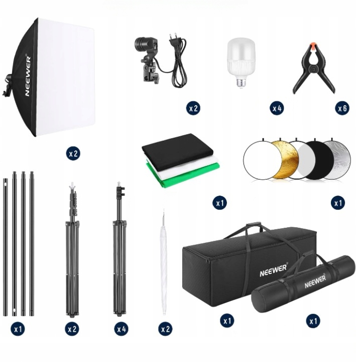 Kompletne wyposażenie do oświetlenia – Statyw, lampy LED i softboxy