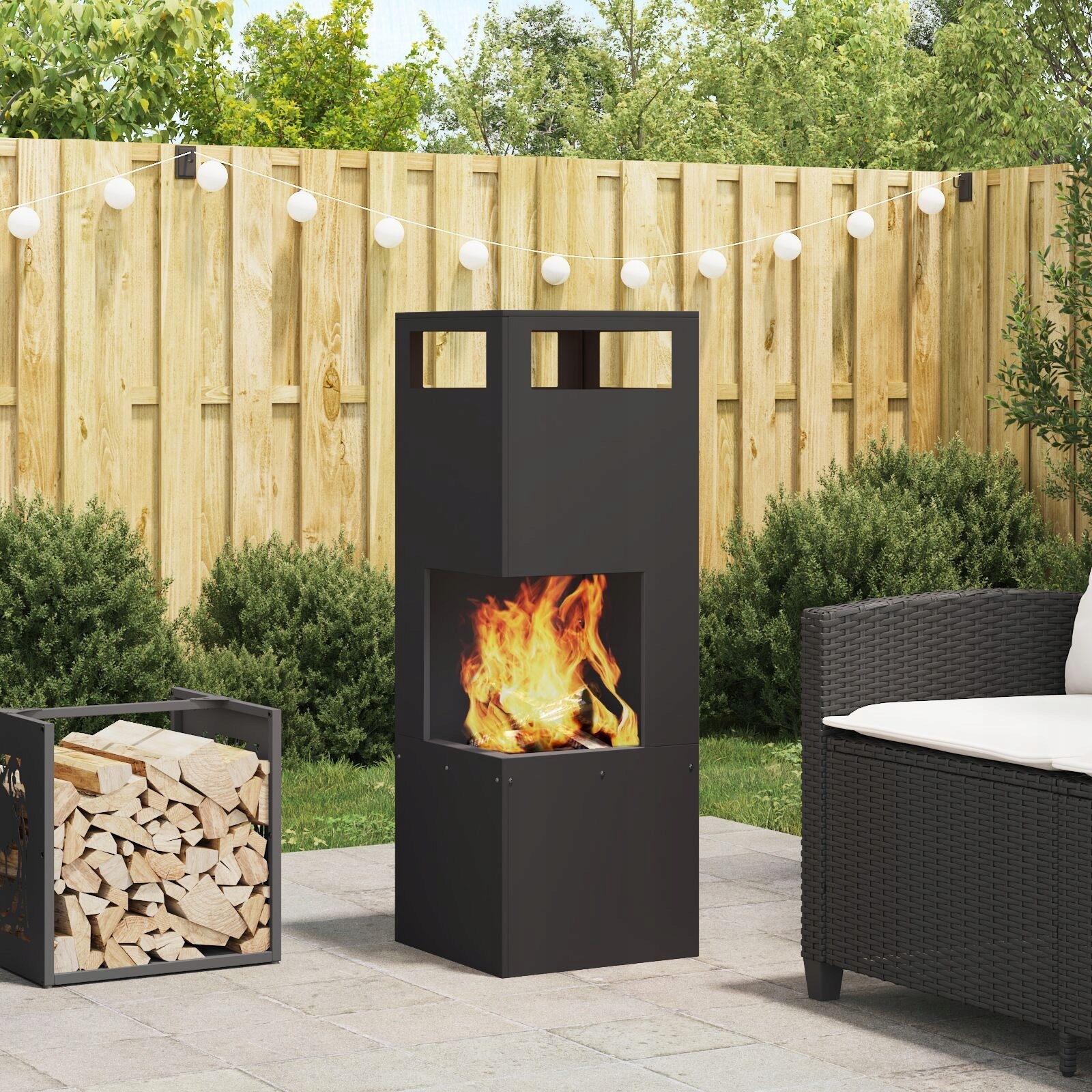 Ognisko Kwadratowe Czarne 35x35x100 cm Stal – Idealne do Twojego ogrodu