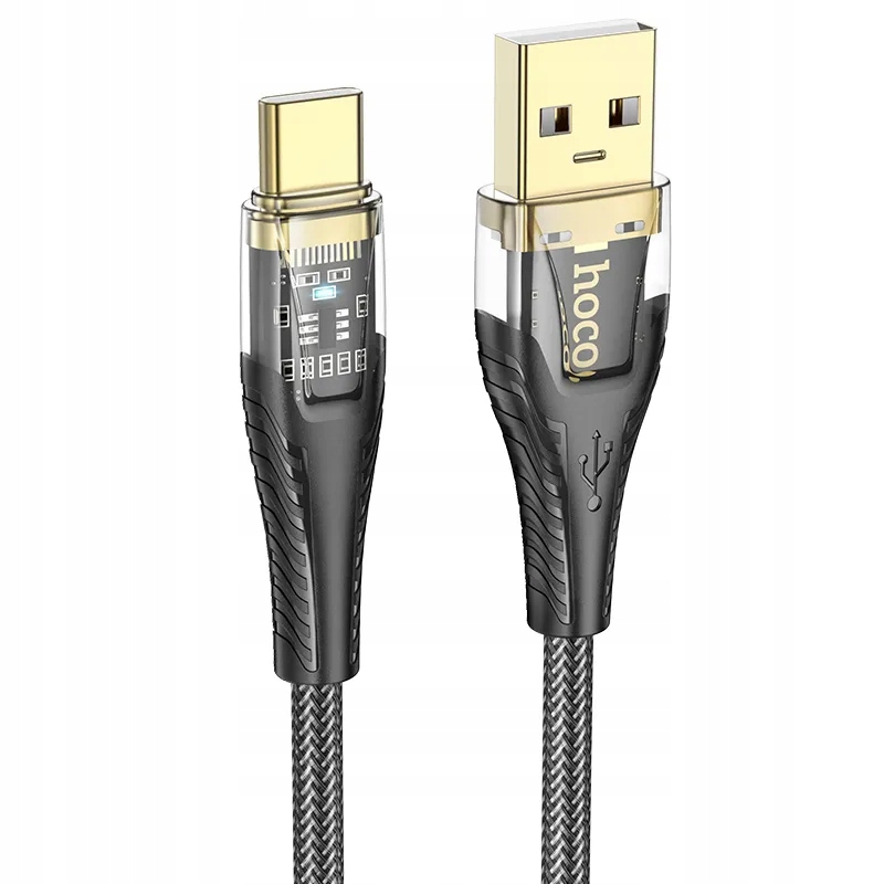 Kabel USB A do USB C Hoco 2,4A 1,2 m U121 czarny transparentny – Niezawodne połączenie