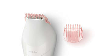 Urządzenie jest wyposażone w głowicę przycinającą i nasadkę do okolic bikini