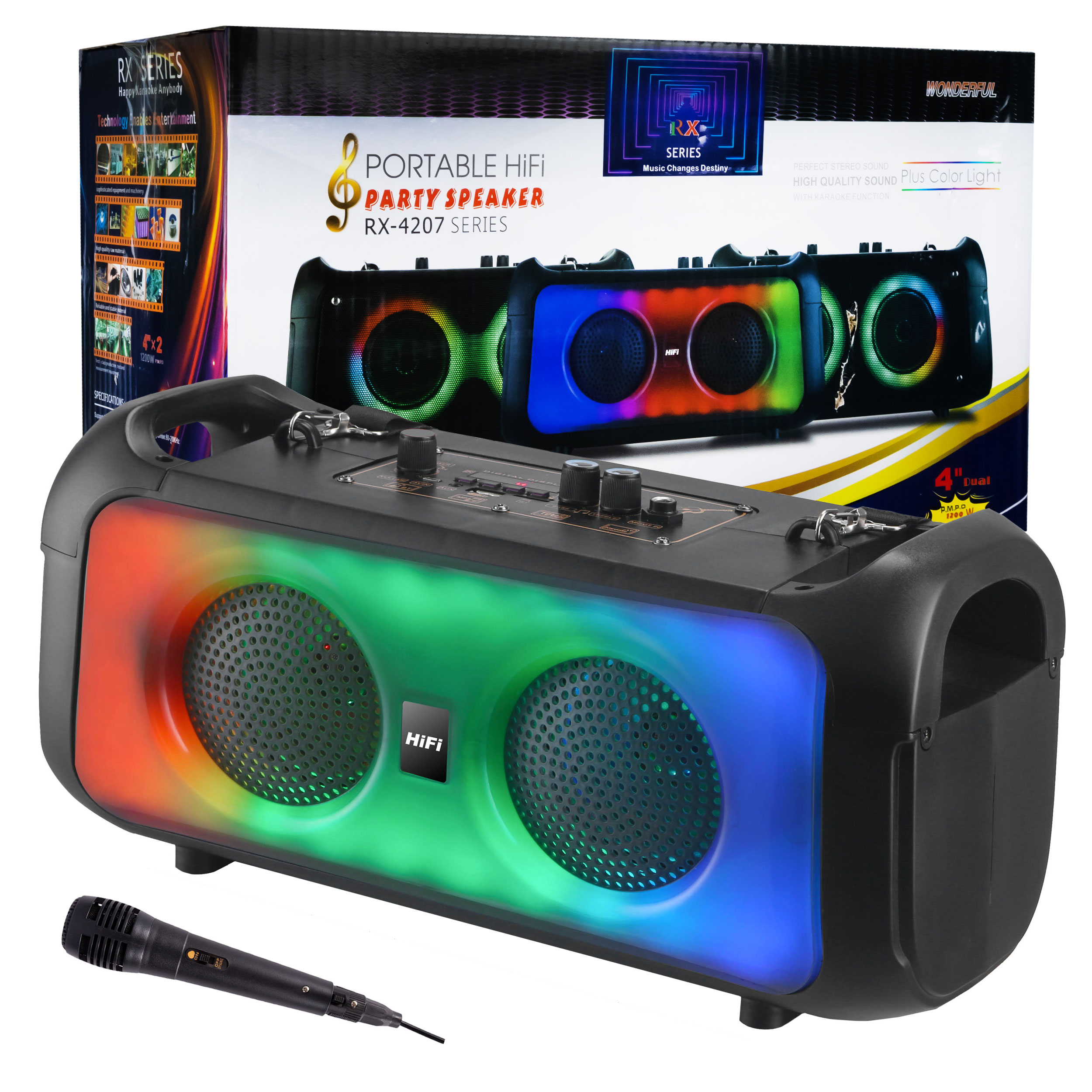 Mocny Głośnik Bluetooth Przenośny Boombox Mikrofon USB SD Radio FM Karaoke – Muzyka w każdym miejscu