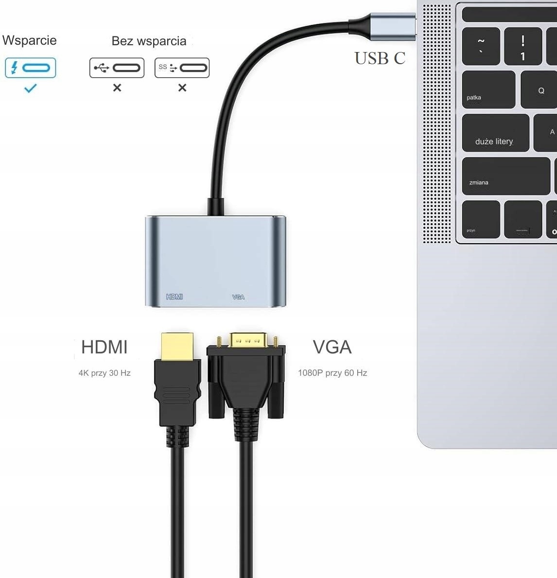 Kompaktowy hub HDMI 4K/30 Hz i VGA 2w1