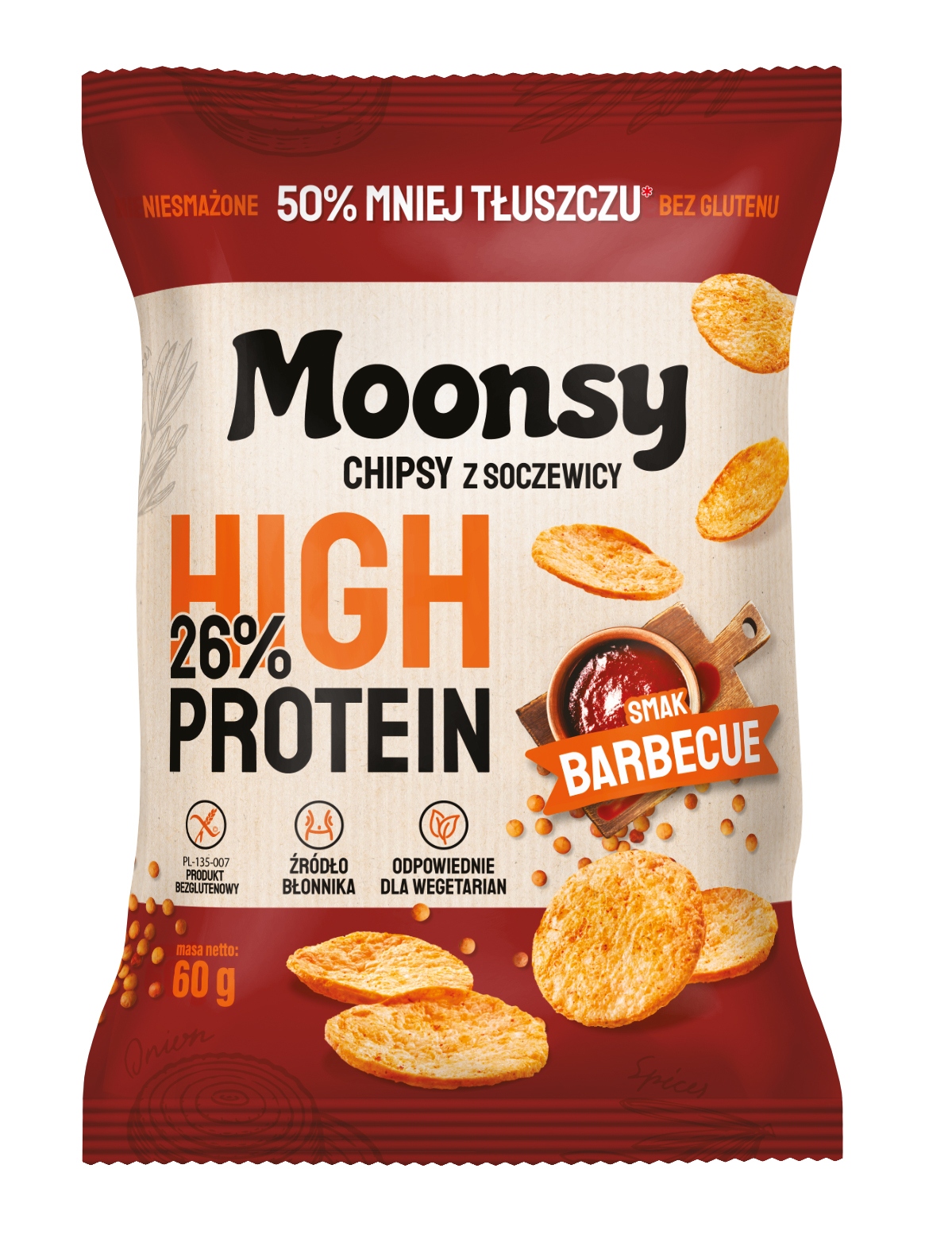 Moonsy Chipsy z soczewicy smak barbecue 60 g – Zdrowa przekąska pełna smaku