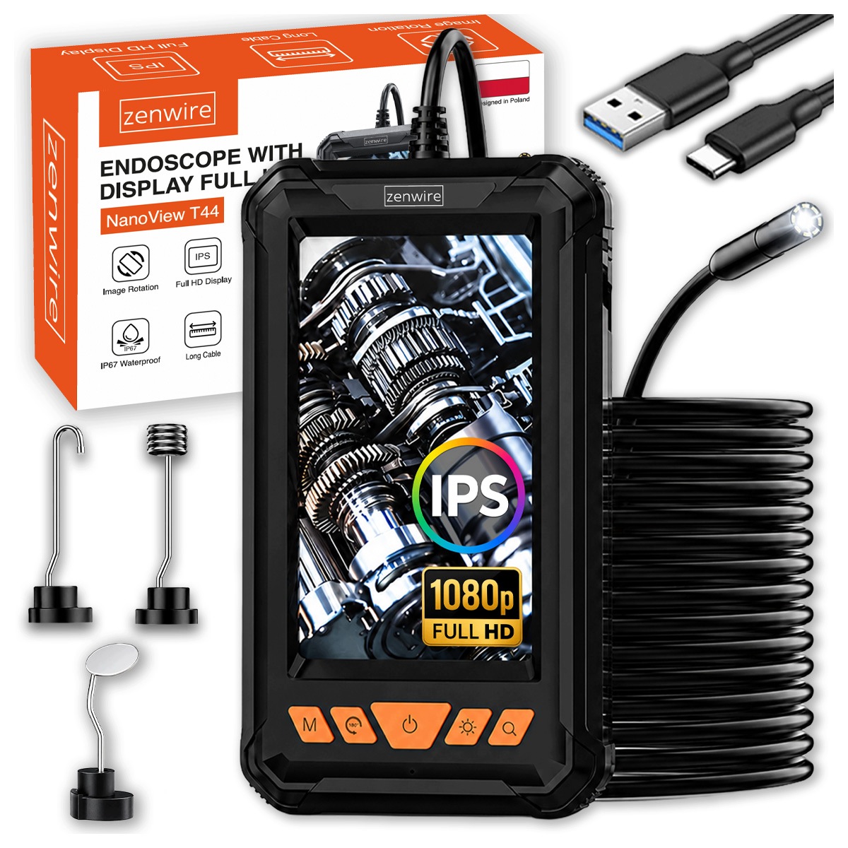 Kamera inspekcyjna warsztatowa endoskop do rur silnika Full HD IPS USB-C 5m T44 – Twoje narzędzie do precyzyjnej inspekcji