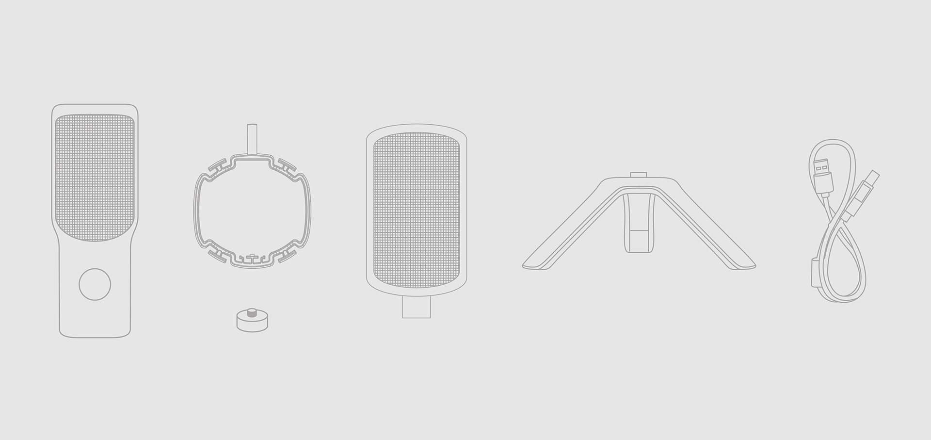 Czarny zestaw mikrofonowy USB, w tym mikrofon, uchwyt antywstrząsowy, statyw i kabel USB