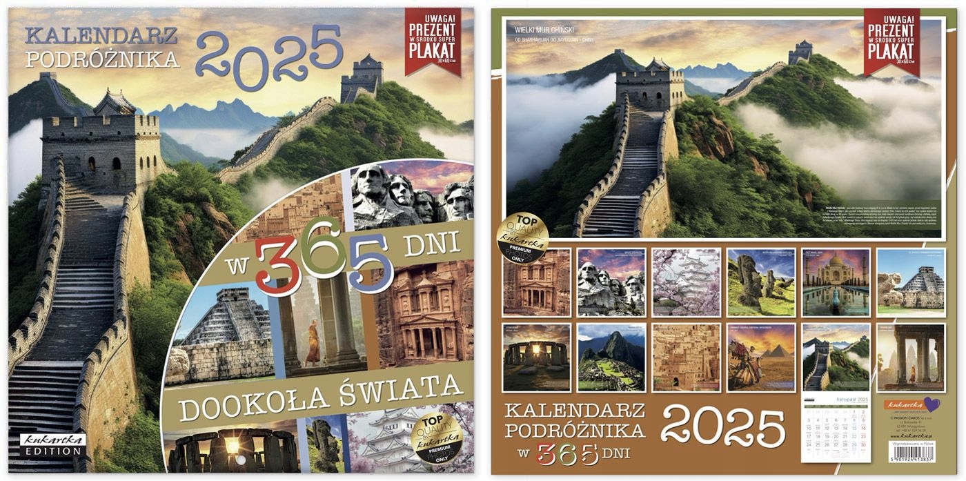 Kwadratowy kalendarz ścienny z pięknymi zdjęciami