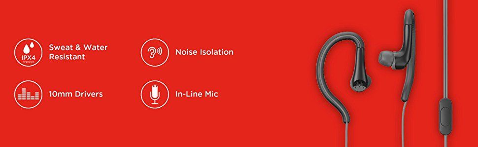 Motorola Earbuds, wodoodporne słuchawki douszne sportowe czarne (SH8 BK)