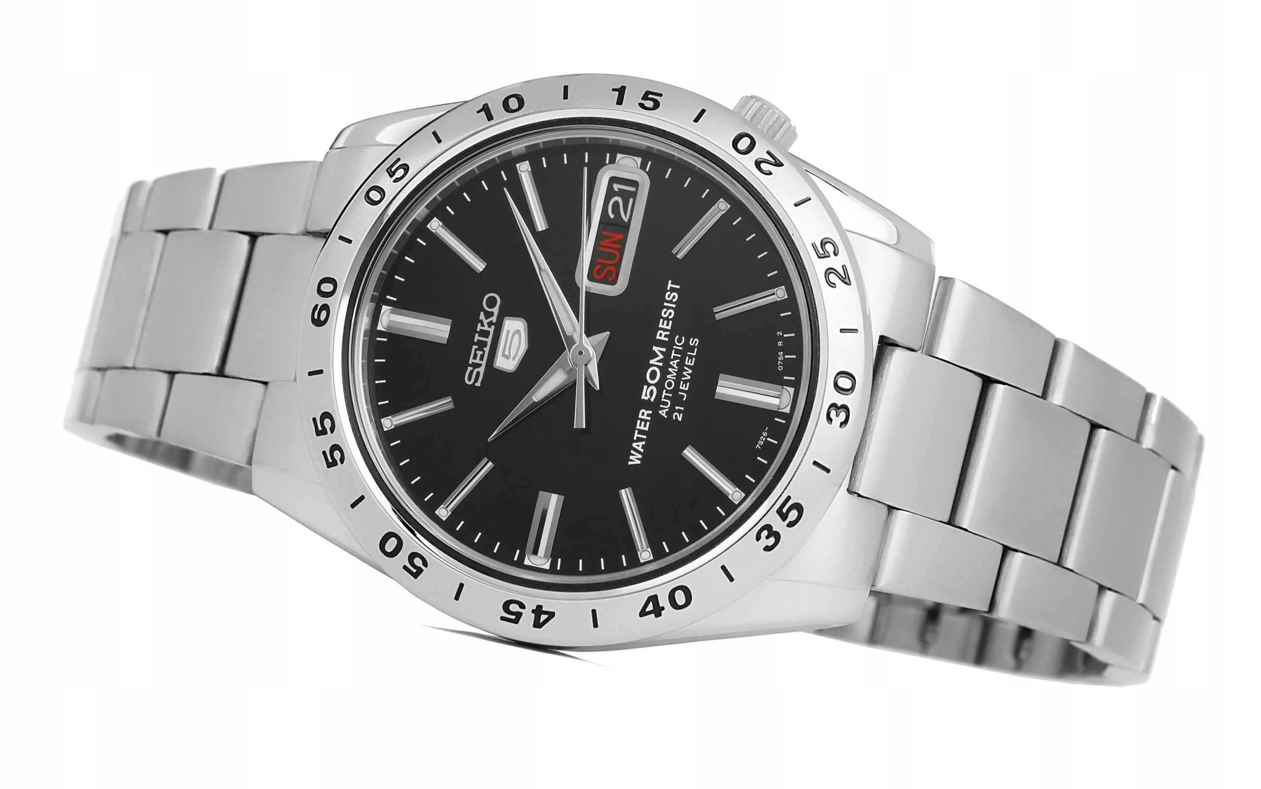 Elegancki czarny cyferblat i stalowa koperta