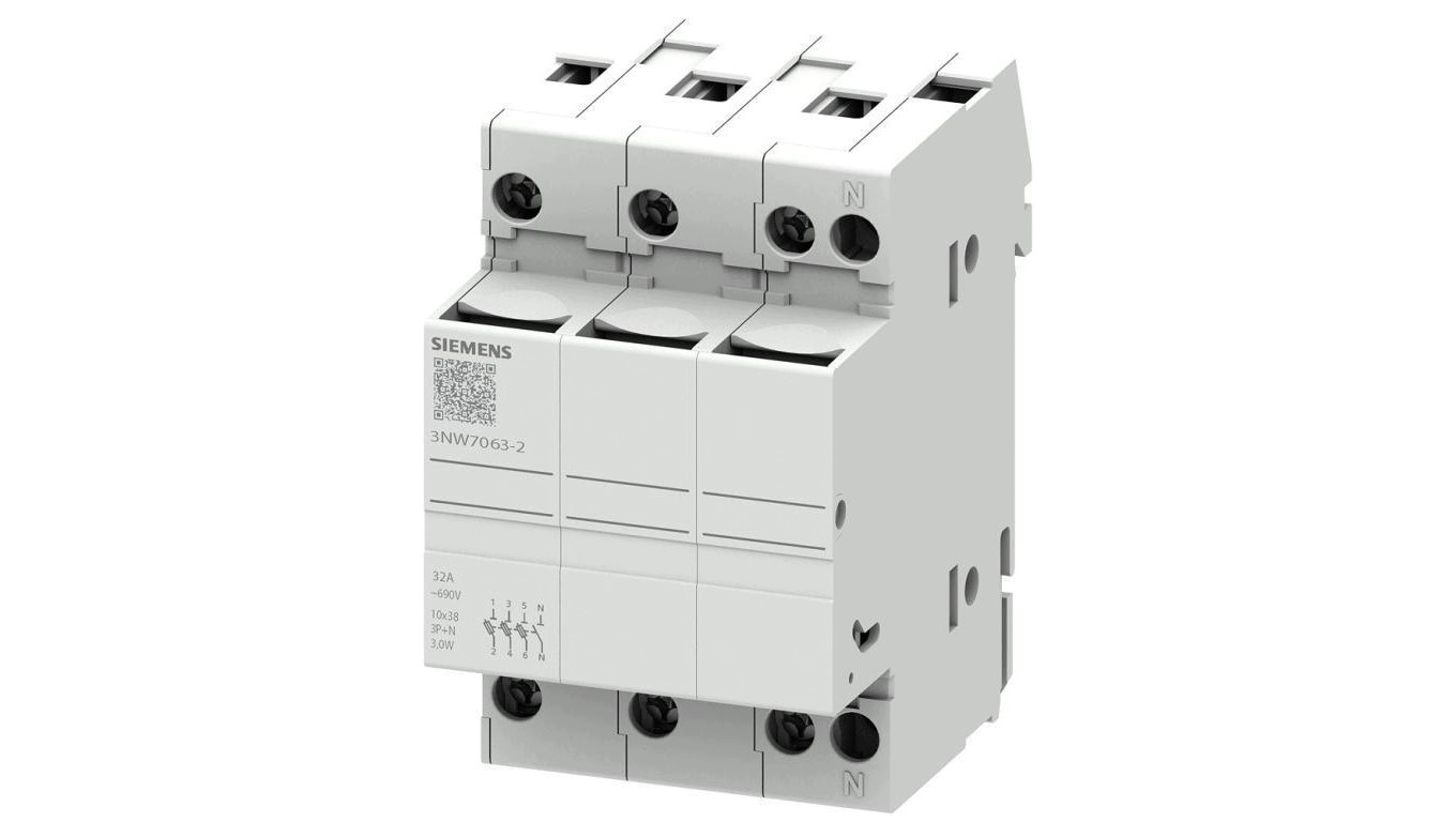 Podstawa bezpiecznikowa do wkładek cylindrycznych 10x38 mm 32A 3P+N 3NW7063 – Bezpieczeństwo w Twoim domu