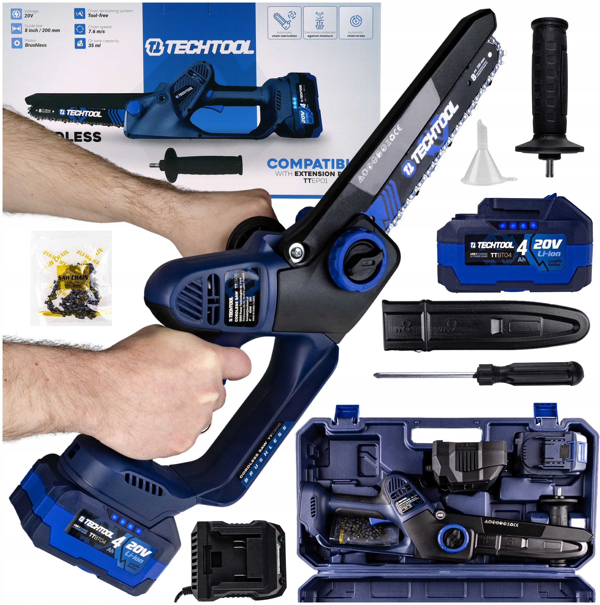 Piła łańcuchowa akumulatorowa TECHTOOL TTCS08-S1 – Wygodne narzędzie do pielęgnacji ogrodu