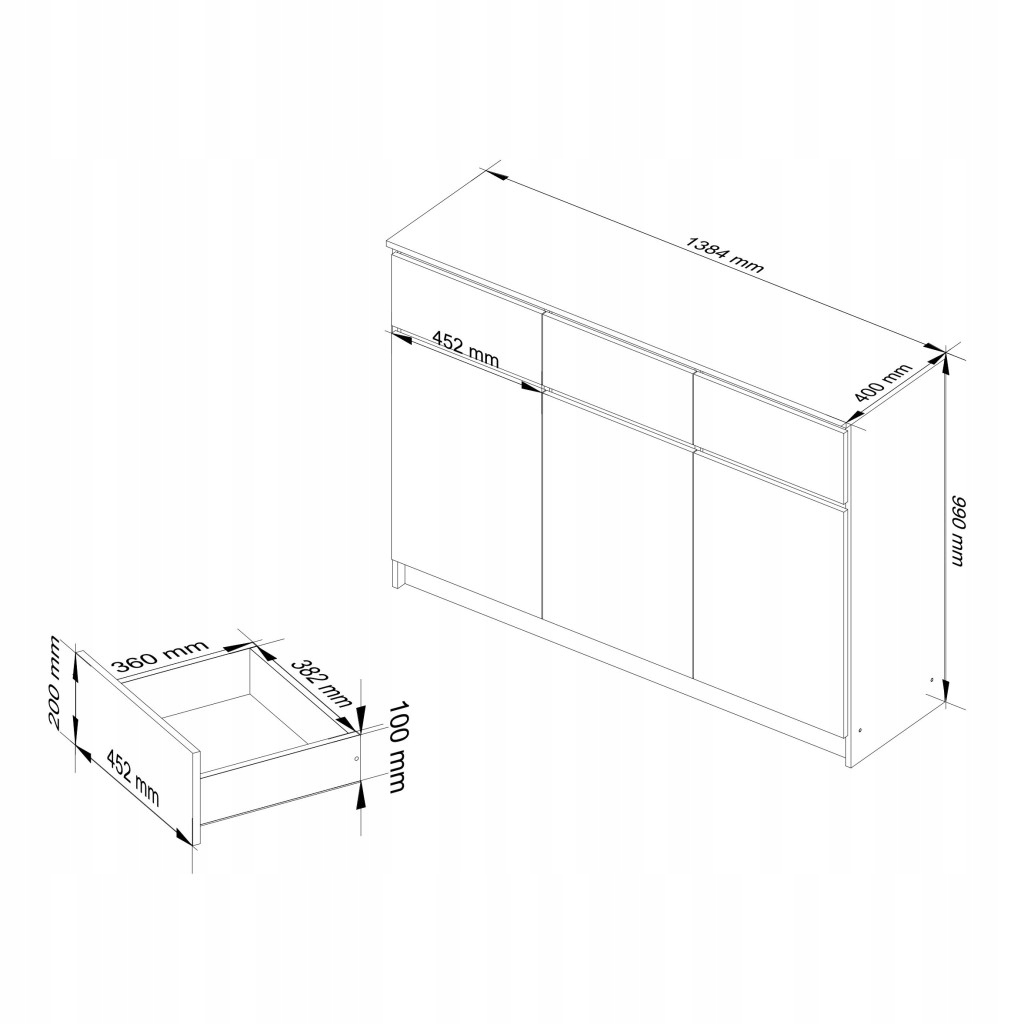 Wymiary i specyfikacja – Komoda o wymiarach 140x40x99 cm