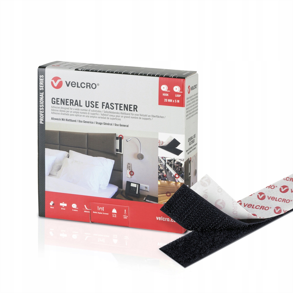 Taśma rzepowa VELCRO ogólnego zastosowania 5 m, rzep 20 mm czarny – wszechstronny wybór do biura