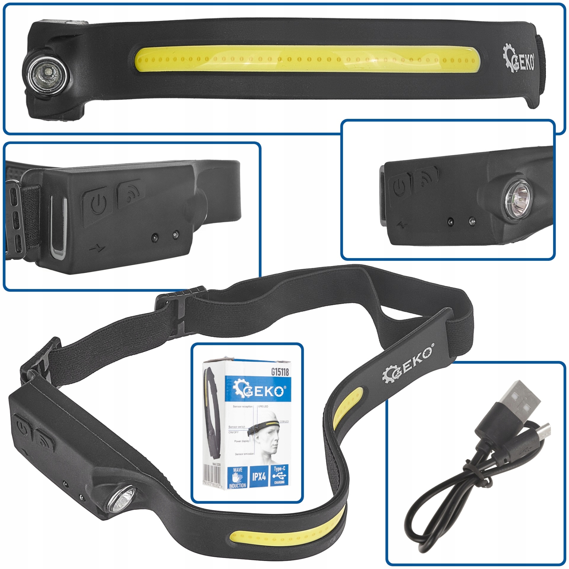 Latarka czołowa z czujnikiem ruchu LED COB 3W + 1W XPE – Niezawodne oświetlenie w każdej sytuacji