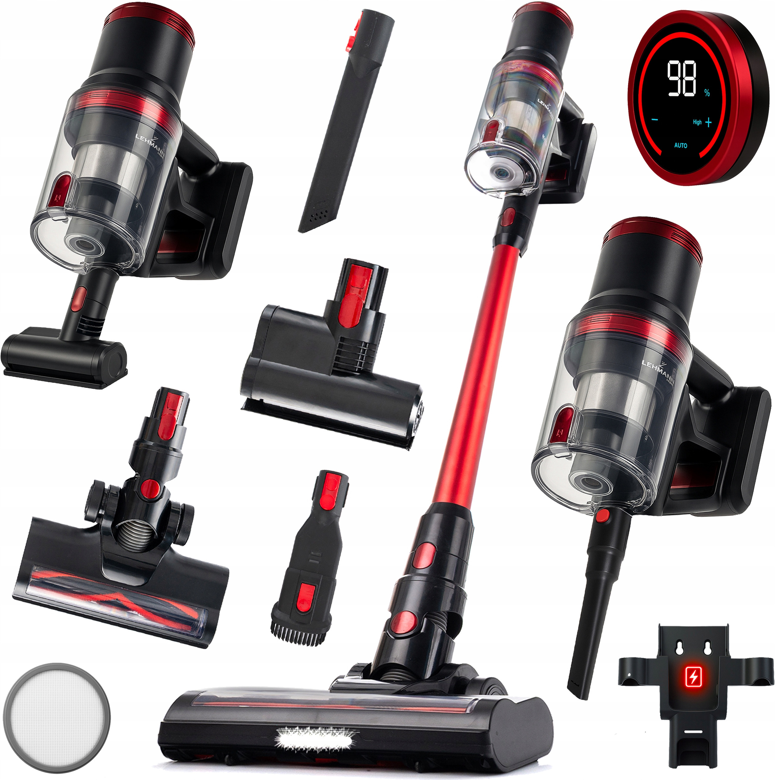 ODKURZACZ PIONOWY BEZPRZEWODOWY RĘCZNY BEZWORKOWY ELEKTROSZCZOTKA LED 450W