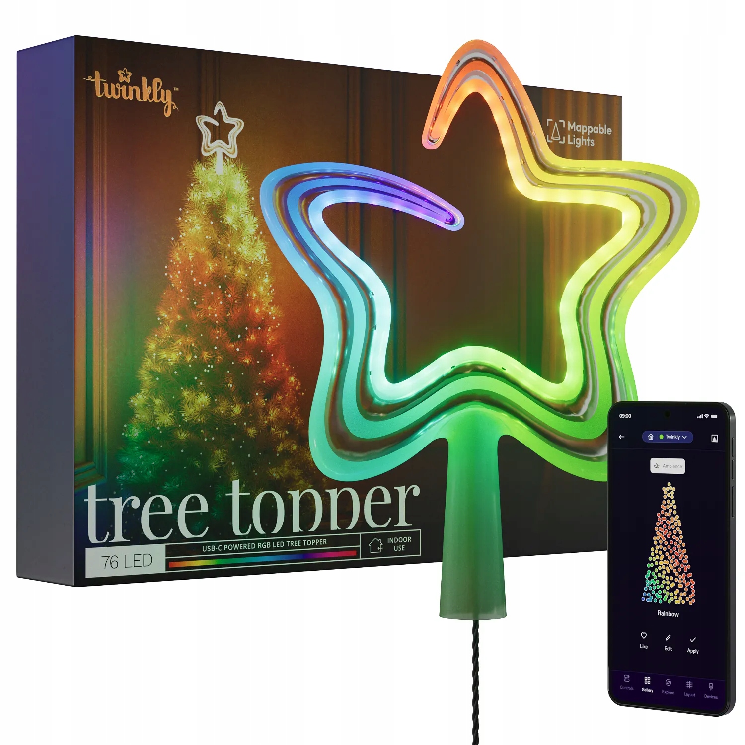 Twinkly Tree Topper RGB 76 LED USB-C – Magiczny czubek choinki