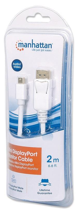 Kabel Mini DisplayPort - DisplayPort 2m biały (393812) – Wysoka jakość sygnału AV
