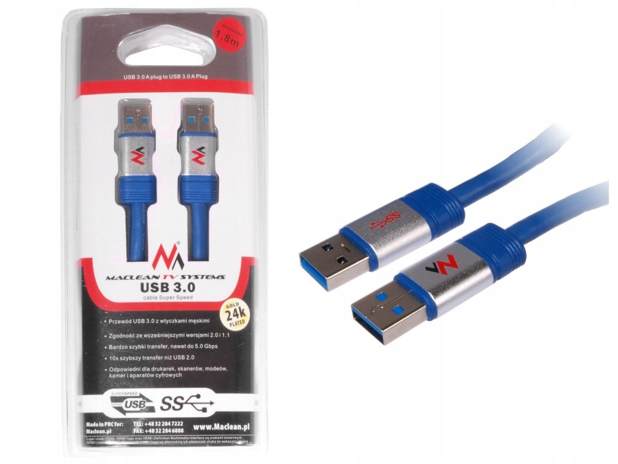 Kabel USB-A - USB-A 3 m Niebieski (MCTV-606) – Wydajność i niezawodność w jednym
