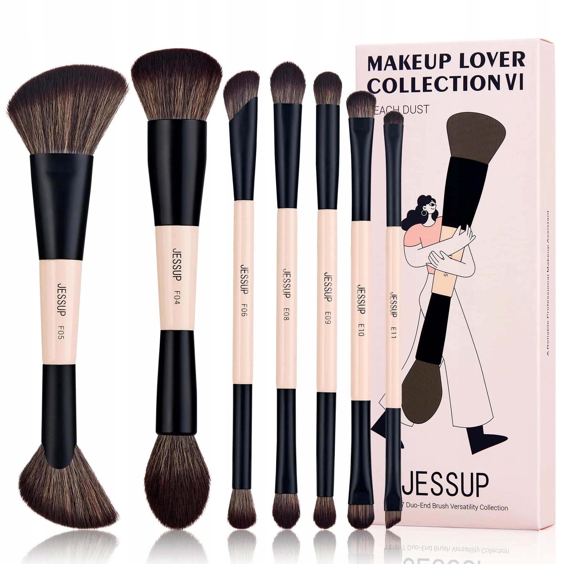 JESSUP Duo-End Brush Versatility Collection – Zestaw dwustronnych pędzli do makijażu Peach Dust