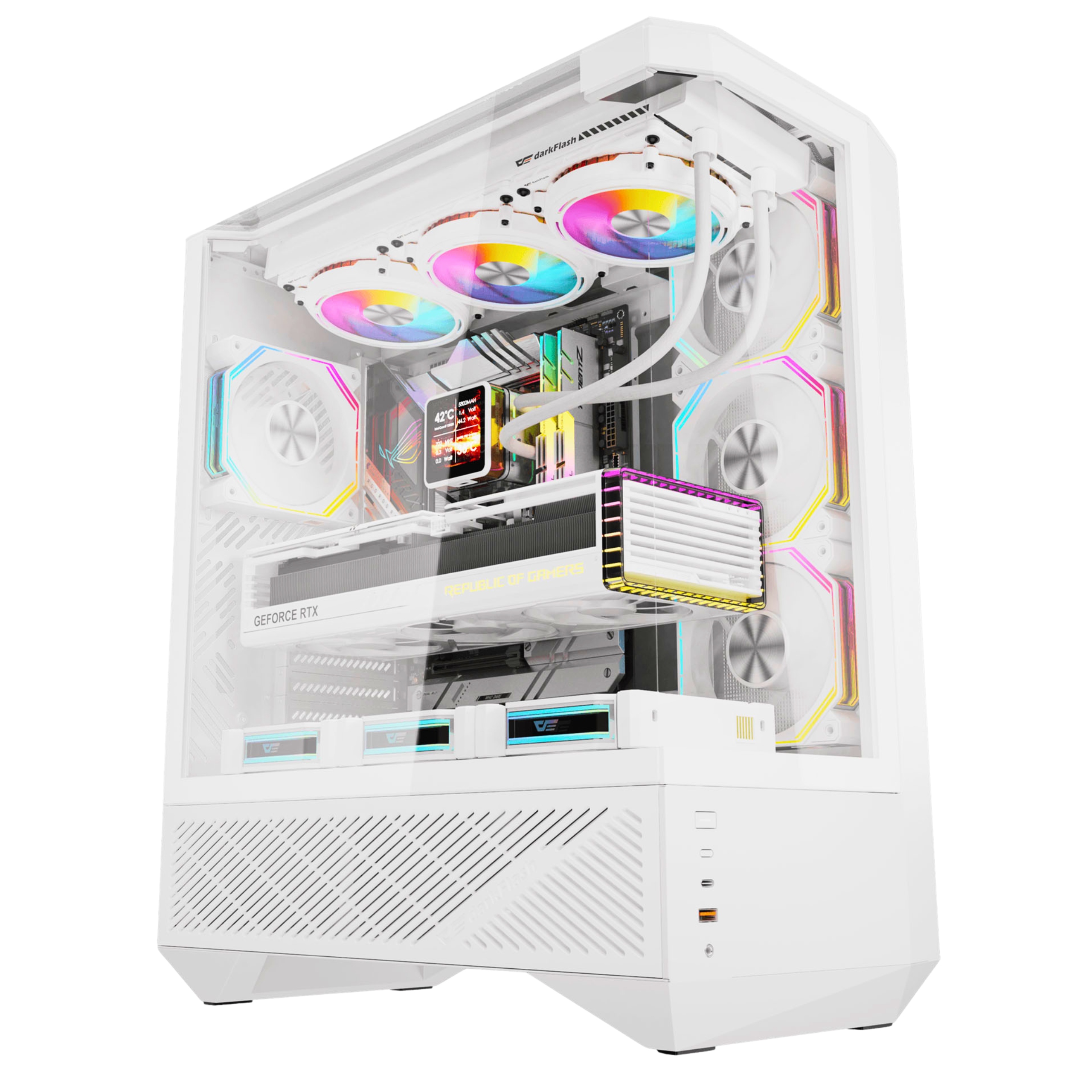 Obudowa komputerowa Darkflash DY460 (Biała) + 4 wentylatory ARGB – Nowoczesny design i wydajność