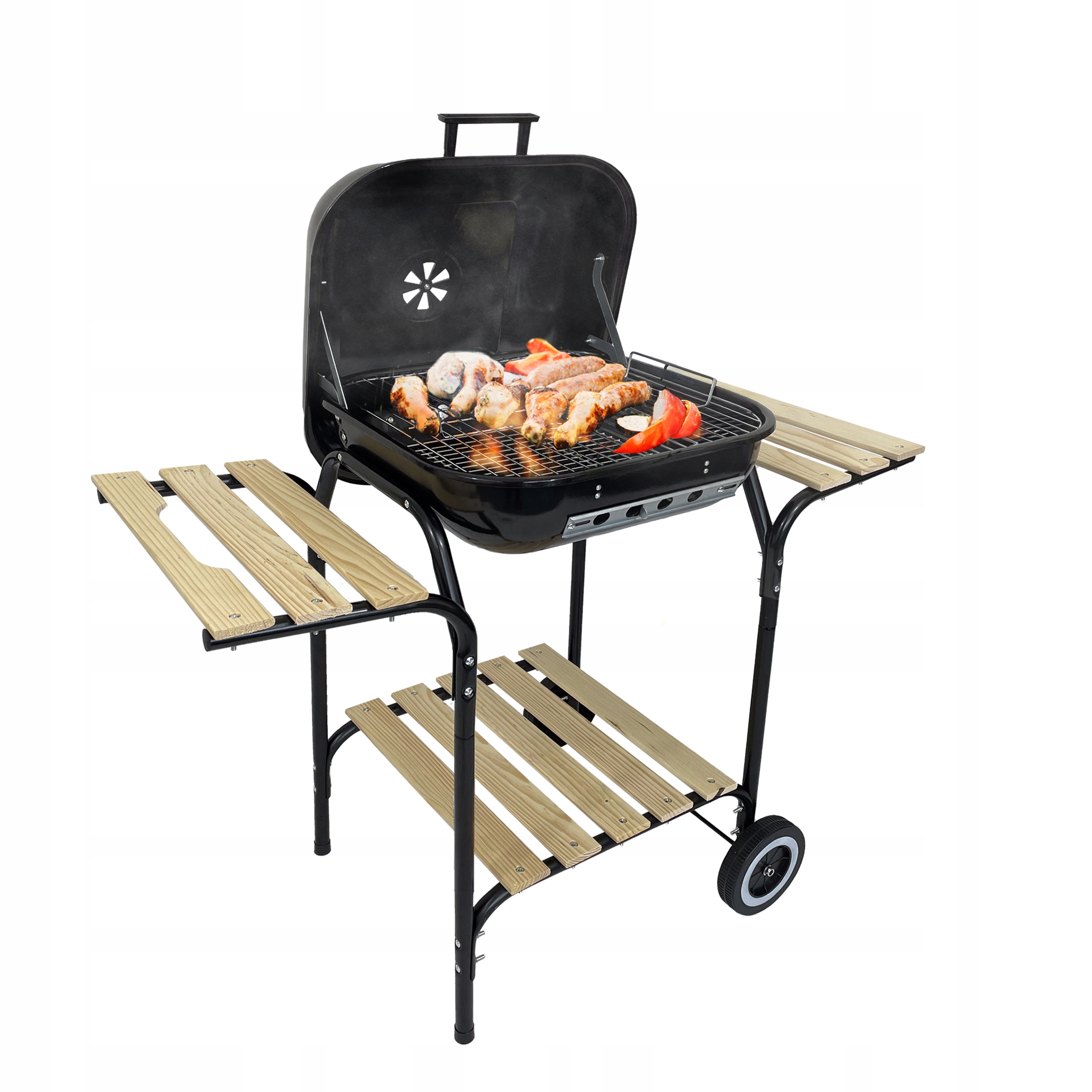 Grill węglowy na kółkach 3 półki pokrywa BBQ 1013 – Idealny do ogrodu i na piknik