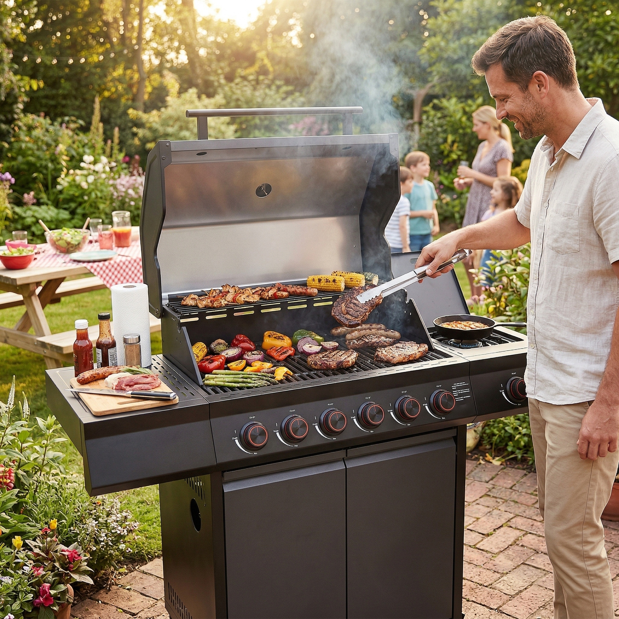 Grill gazowy Ogrodowy ŻELIWNY LEHMANN 6+1 nierdzewny 21 kW +szafka na butlę Stan opakowania oryginalne