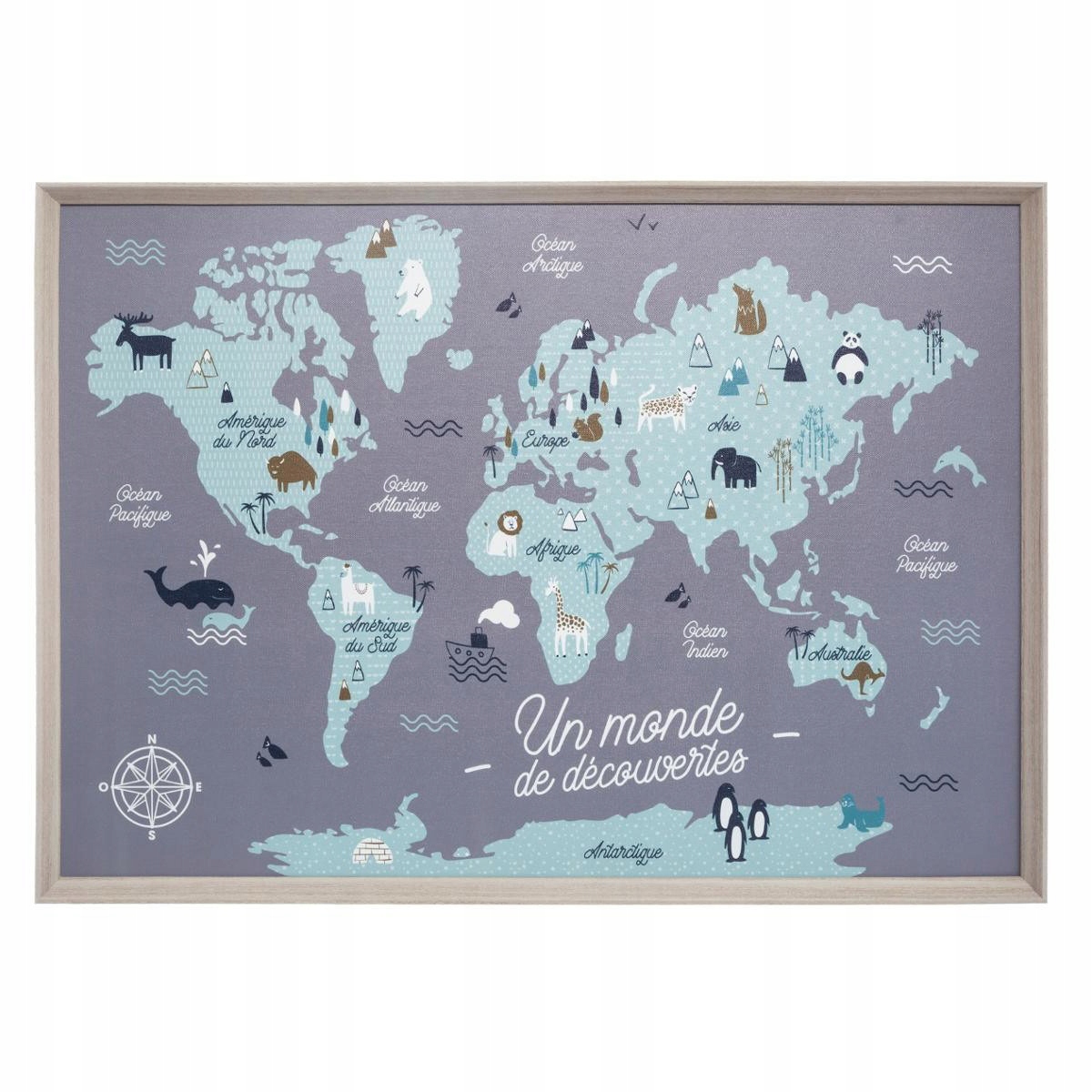Atmosphera Mapa świata dla dzieci – Kolorowa dekoracja ścienna 70x50 cm