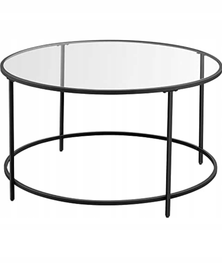 Stylowy design z ciemną ramą i przezroczystym blatem