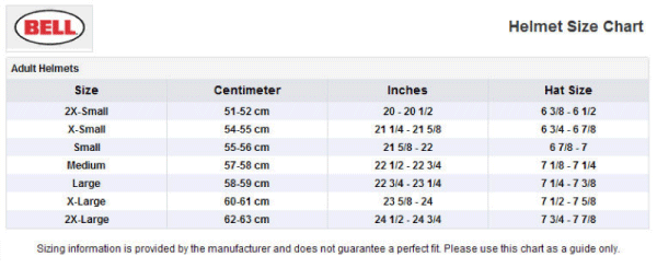 Znalezione obrazy dla zapytania bell sizes helmets