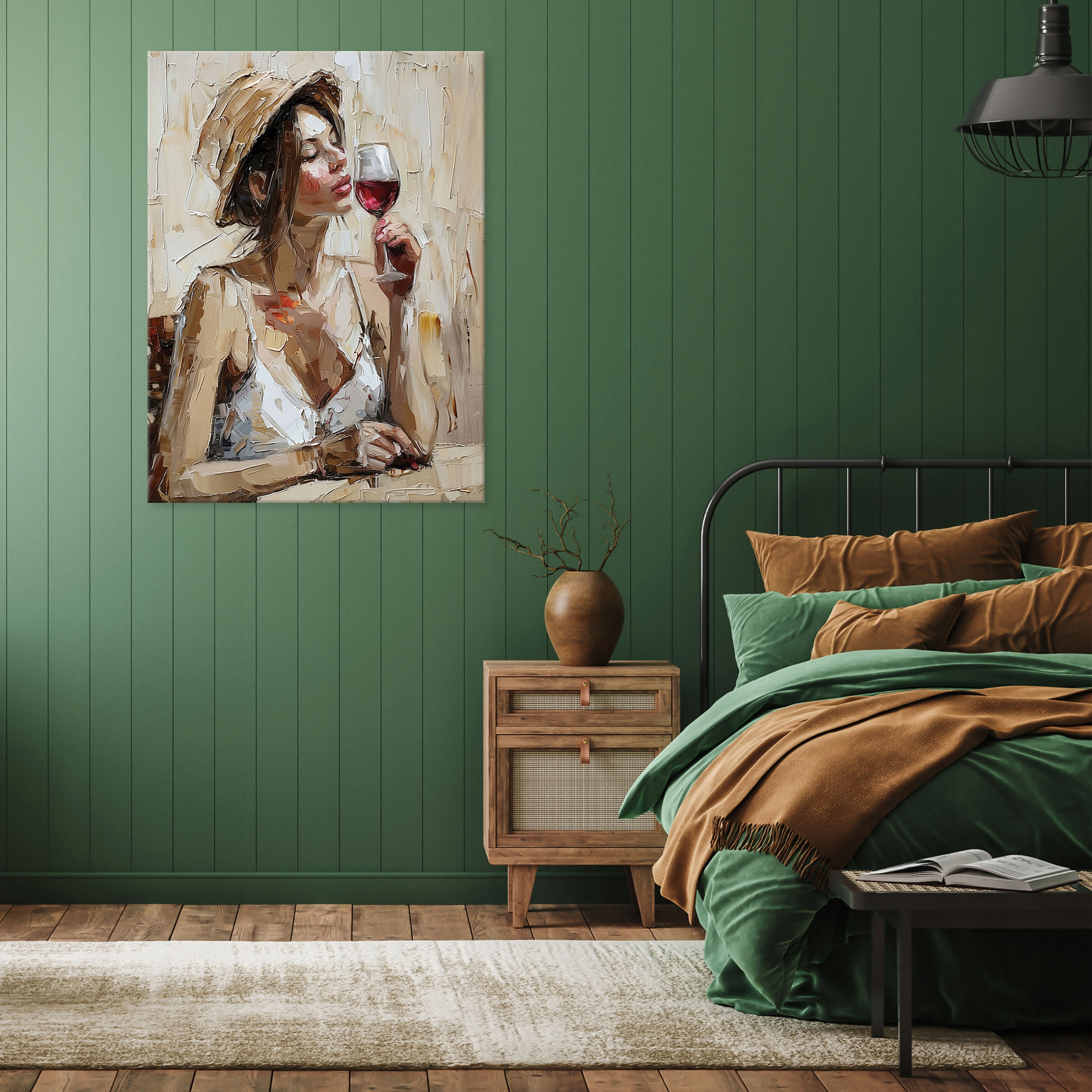 Obraz Kobieta w Kapeluszu Wino Sypialnia Salon na Płótnie 60x40 – Elegancka dekoracja do Twojego wnętrza