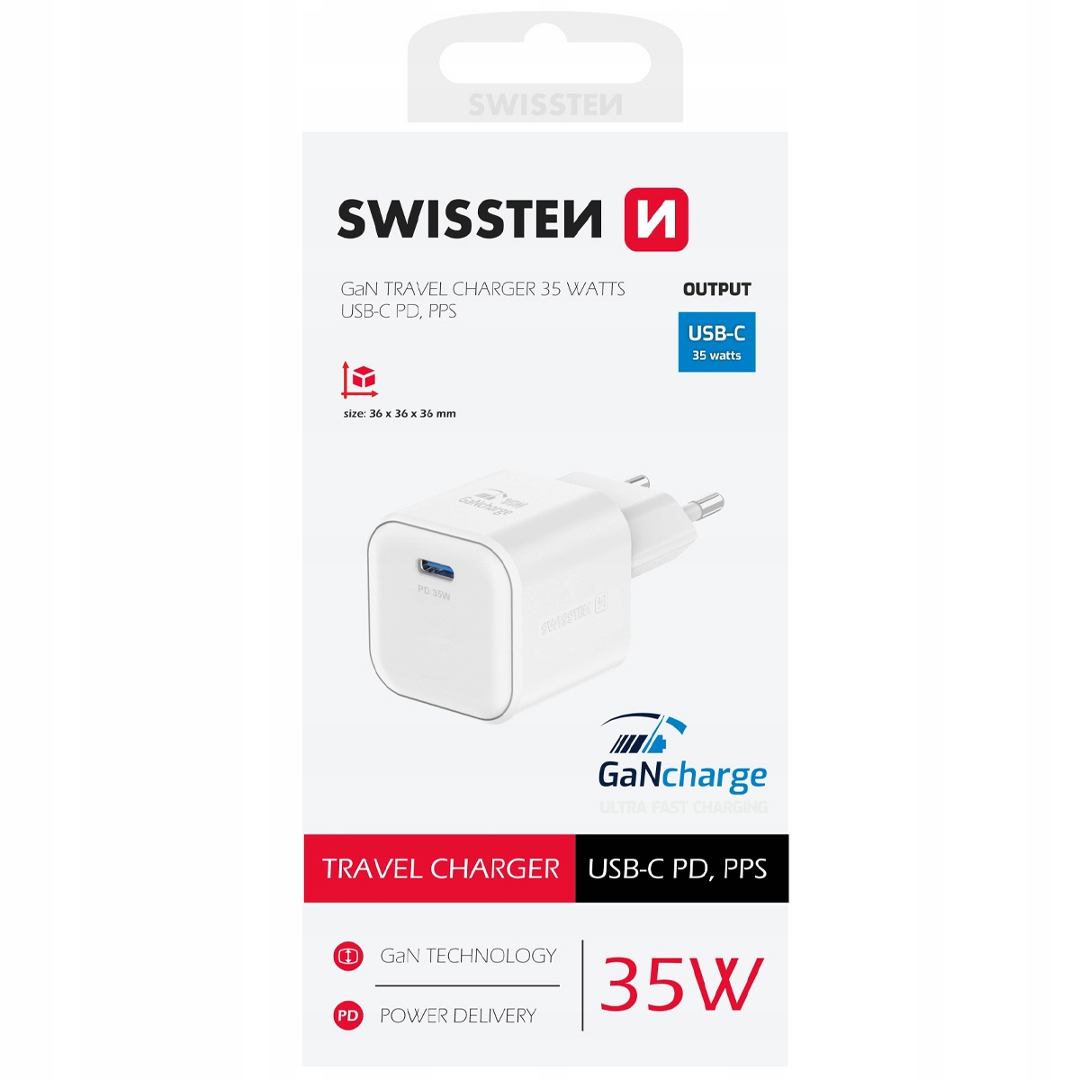 Szybka Ładowarka Sieciowa GaN USB-C 35W Power Delivery Swissten – Idealne rozwiązanie dla podróżników