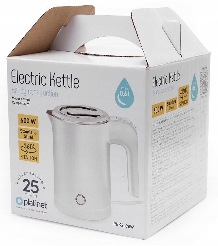 Czajnik elektryczny PLATINET COPPER WHITE 0,6L 600W – Idealny do małych przestrzeni