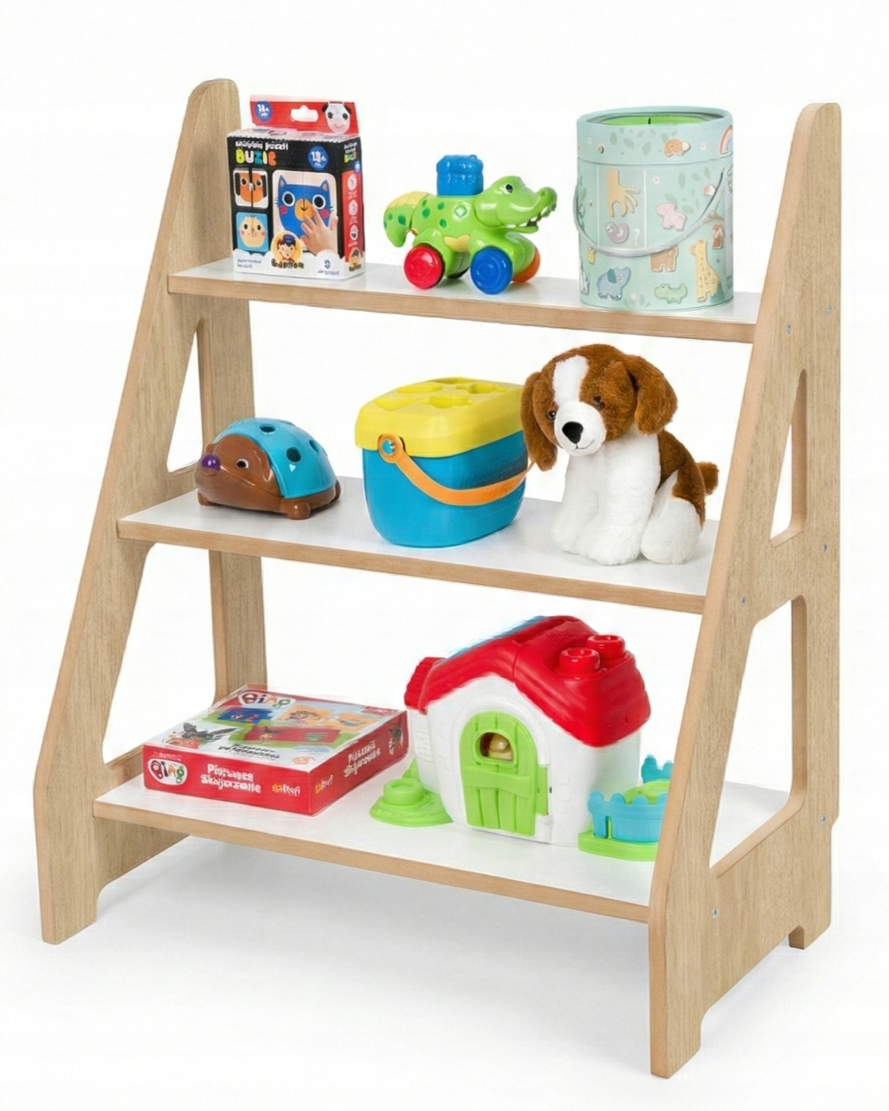 Regał Montessori na książki i zabawki Dąb/Biały – Idealne rozwiązanie do dziecięcego pokoju