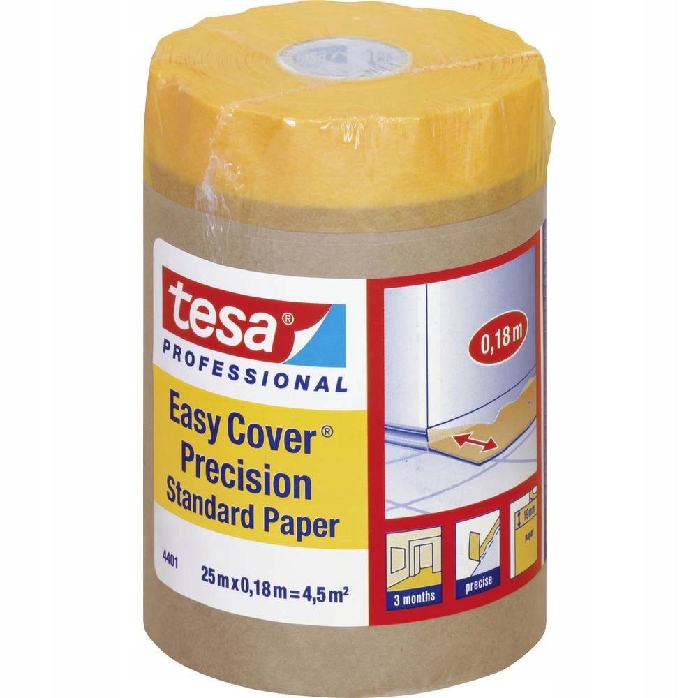 Papier Ochronny z Taśmą Easy-Cover-Precision 25x180 Tesa – Idealne rozwiązanie do malowania