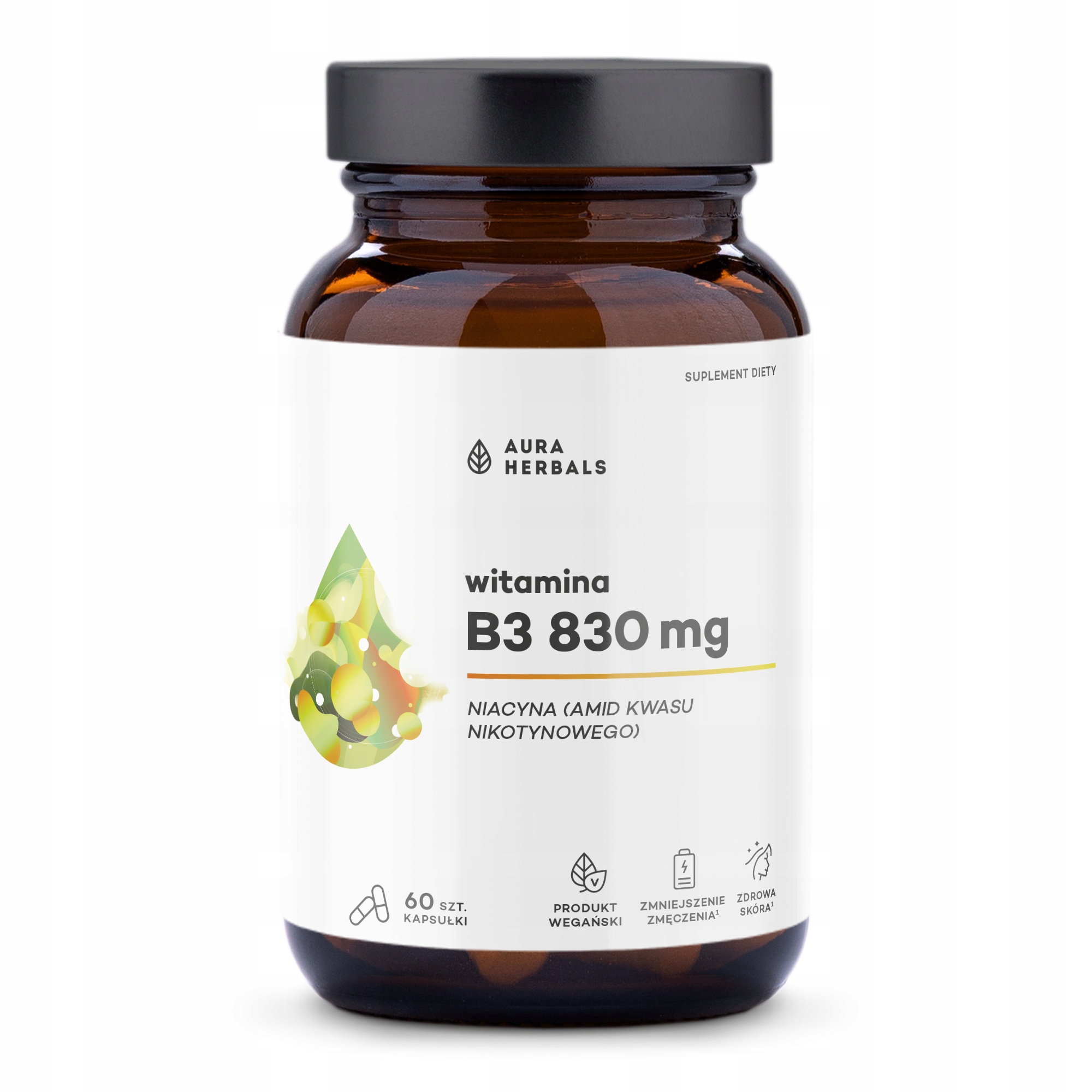 AURA HERBALS Witamina B3 830 mg, niacyna – Twoje wsparcie dla zdrowia