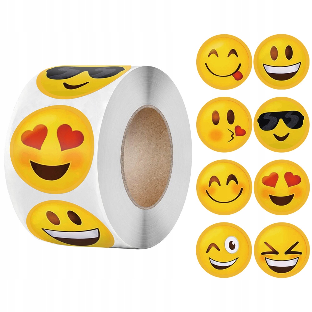 Naklejki Emotikony Emoji Kolorowe Emocje Etykieta Dekoracyjna 500 szt.