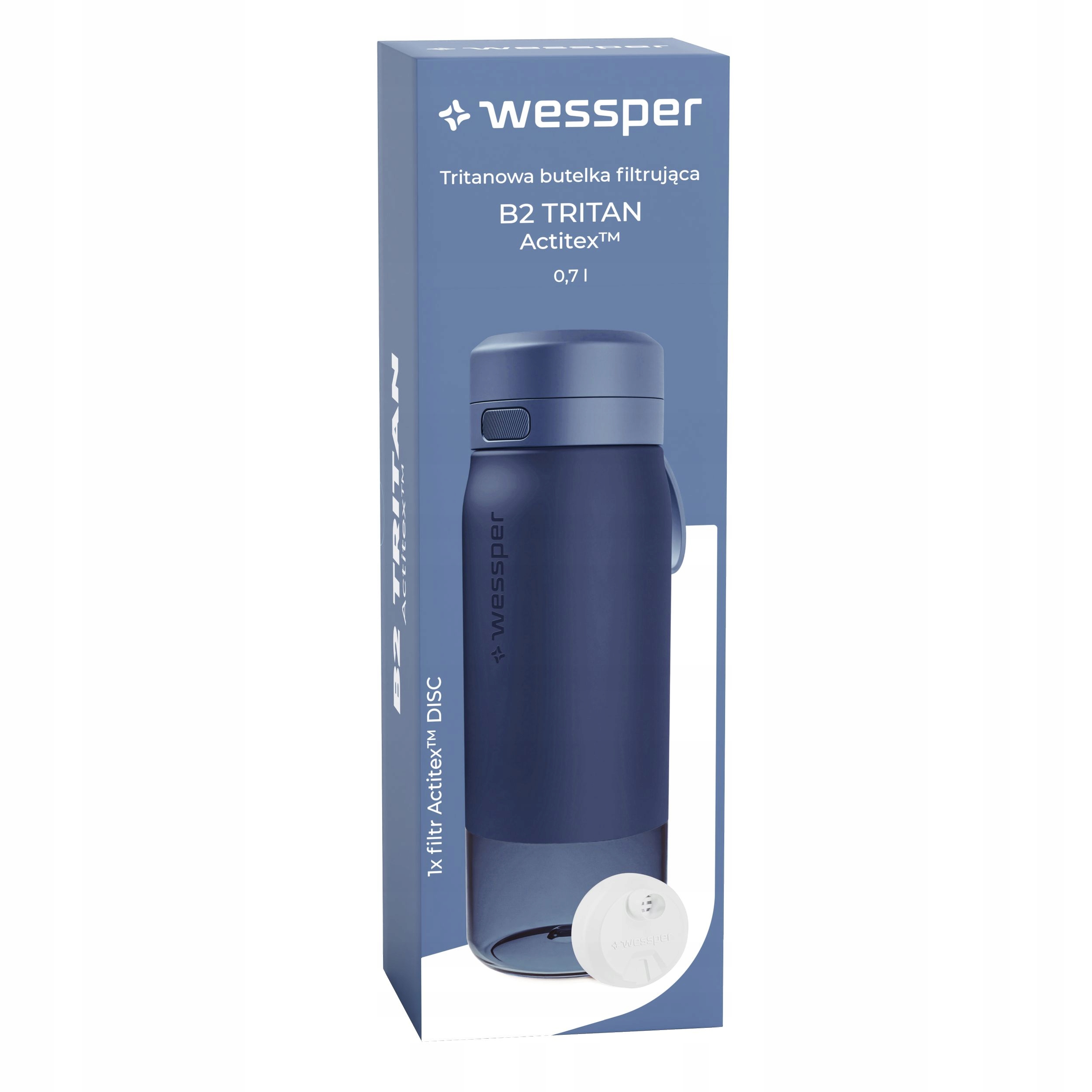 Butelka filtrująca Wessper B2 TRITAN Actitex™ 700ml – Niebieska
