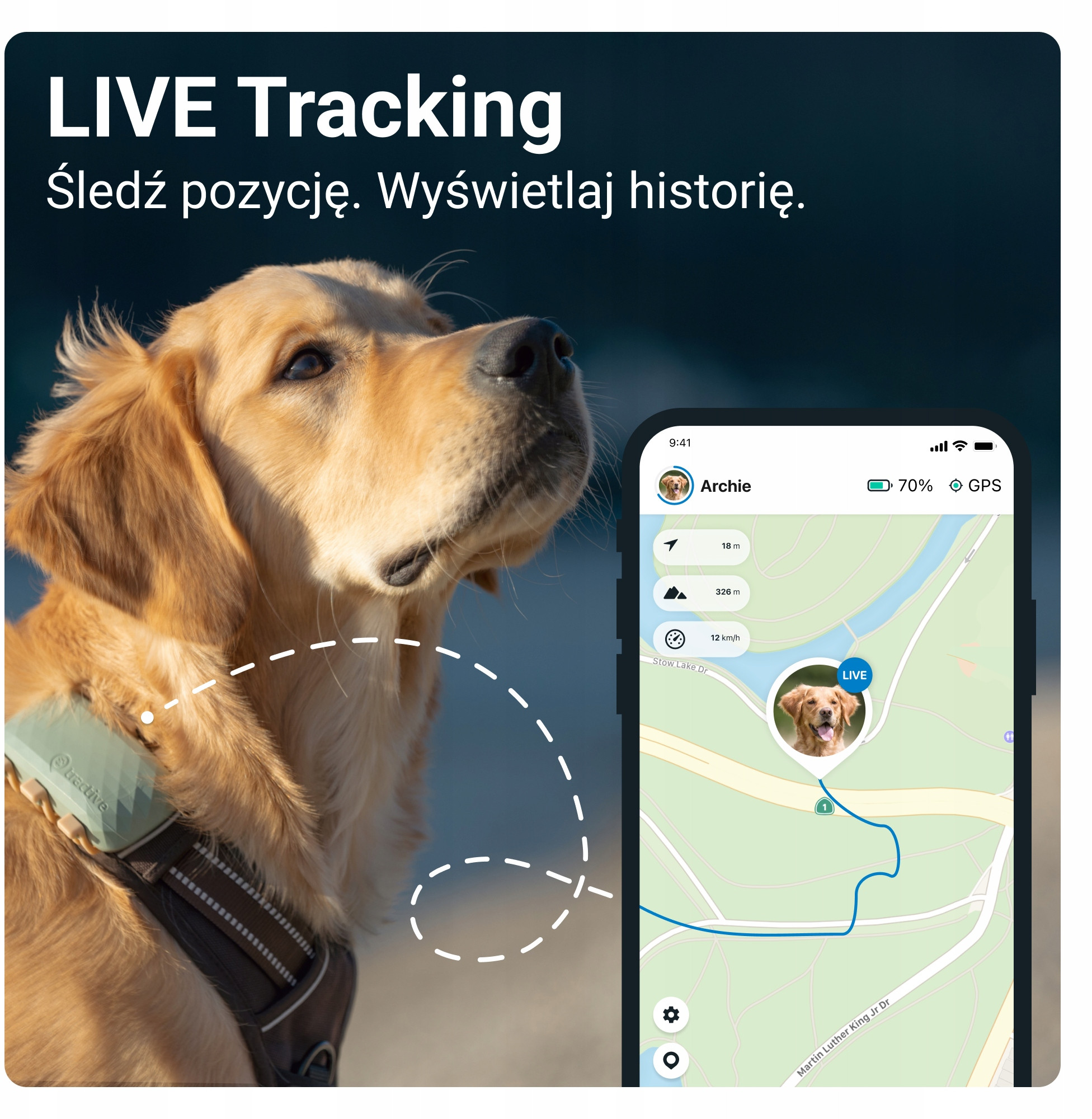Funkcja śledzenia na żywo z aplikacją mobilną