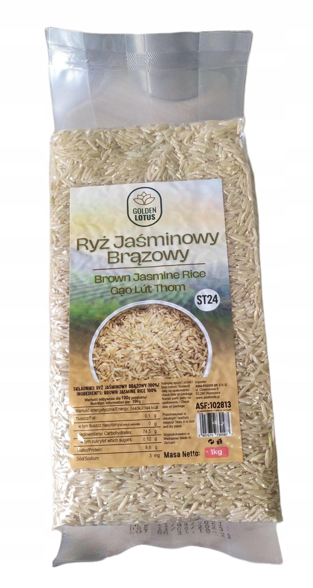 Ryż jaśminowy brązowy 1kg - Golden Lotus – Zdrowy wybór do Twojej kuchni