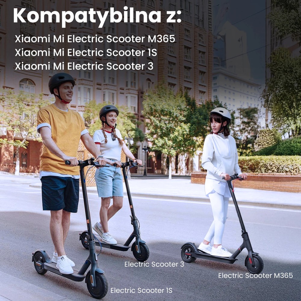 od lewej do prawej: mężczyzna oraz dwie kobiety na hulajnogach xiaomi scooter 1s, scooter 3 oraz scooter m365