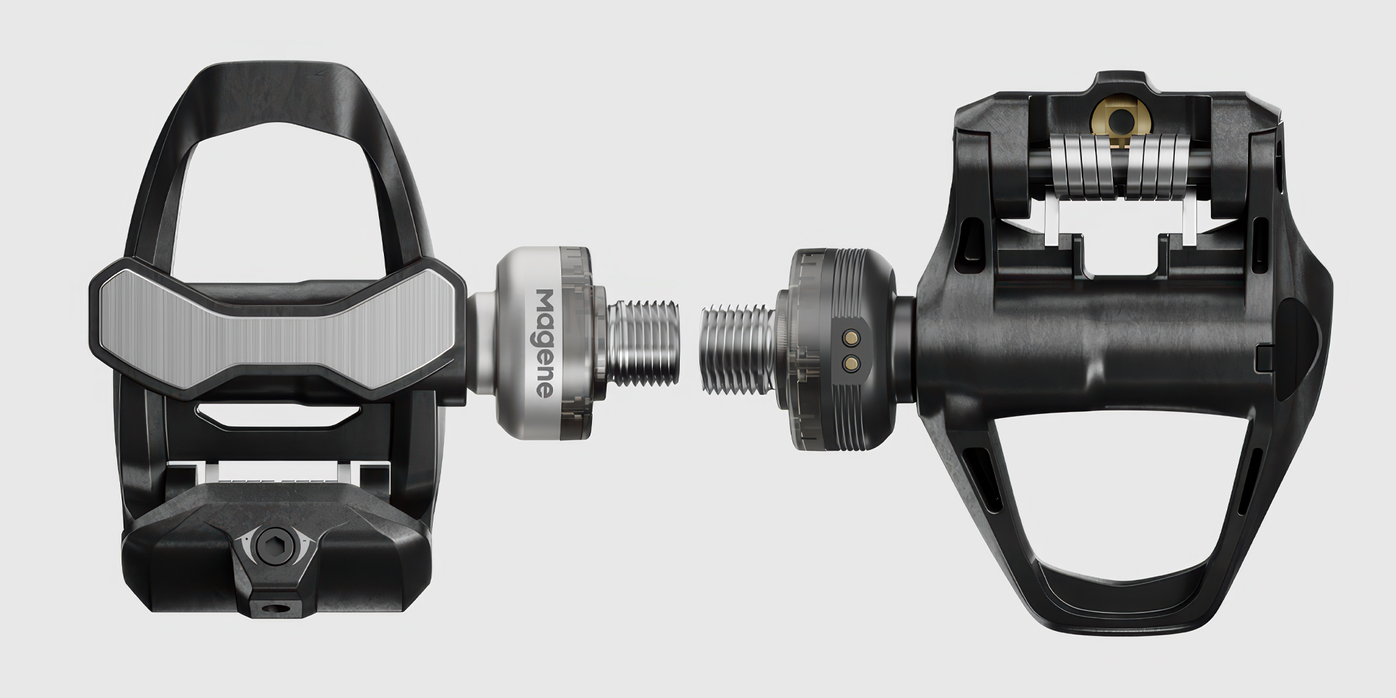 width=100% Pedały rowerowe Magene P715 S z miernikiem mocy SPD-SL - srebrne