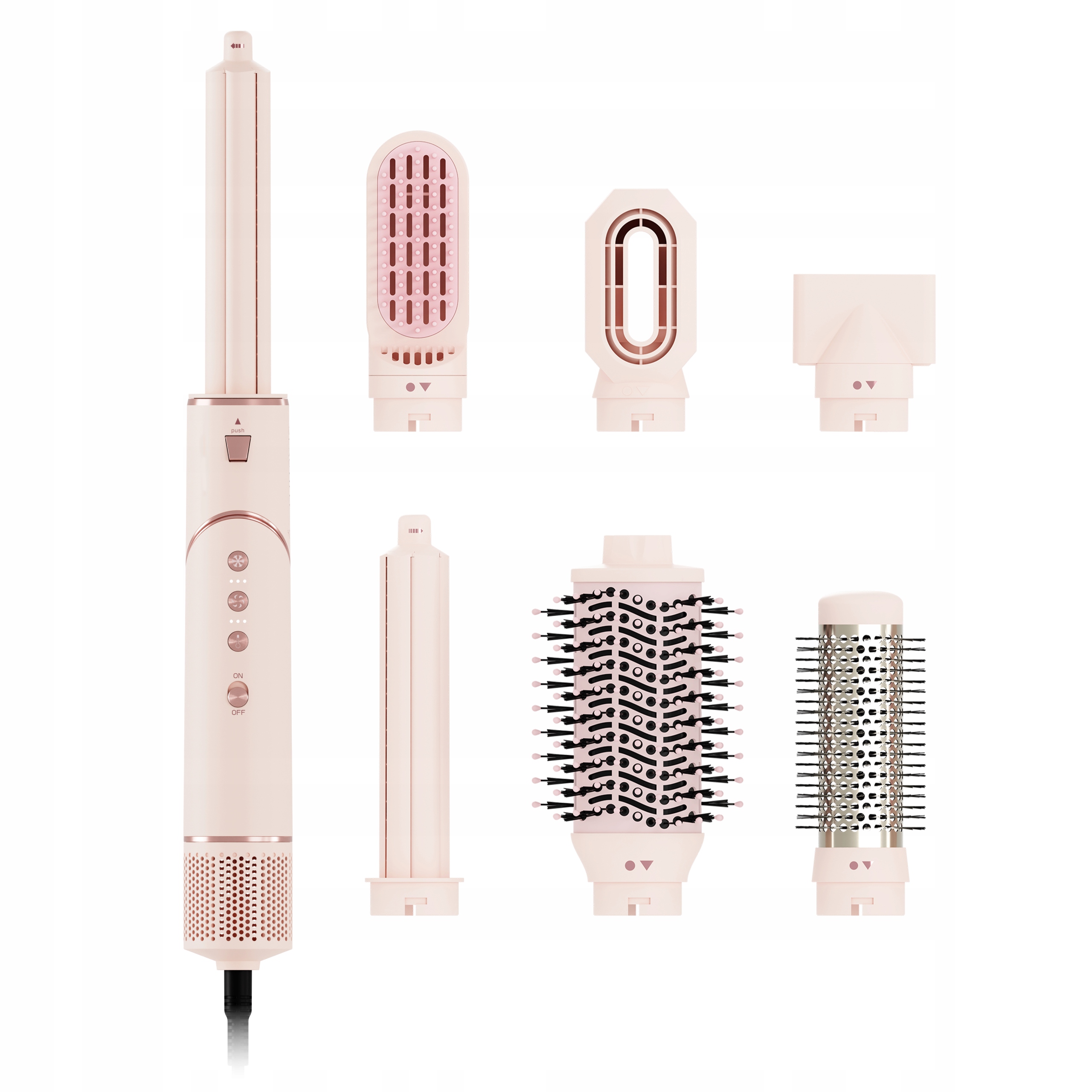 Siedem wymiennych końcówek do różnorodnych fryzur