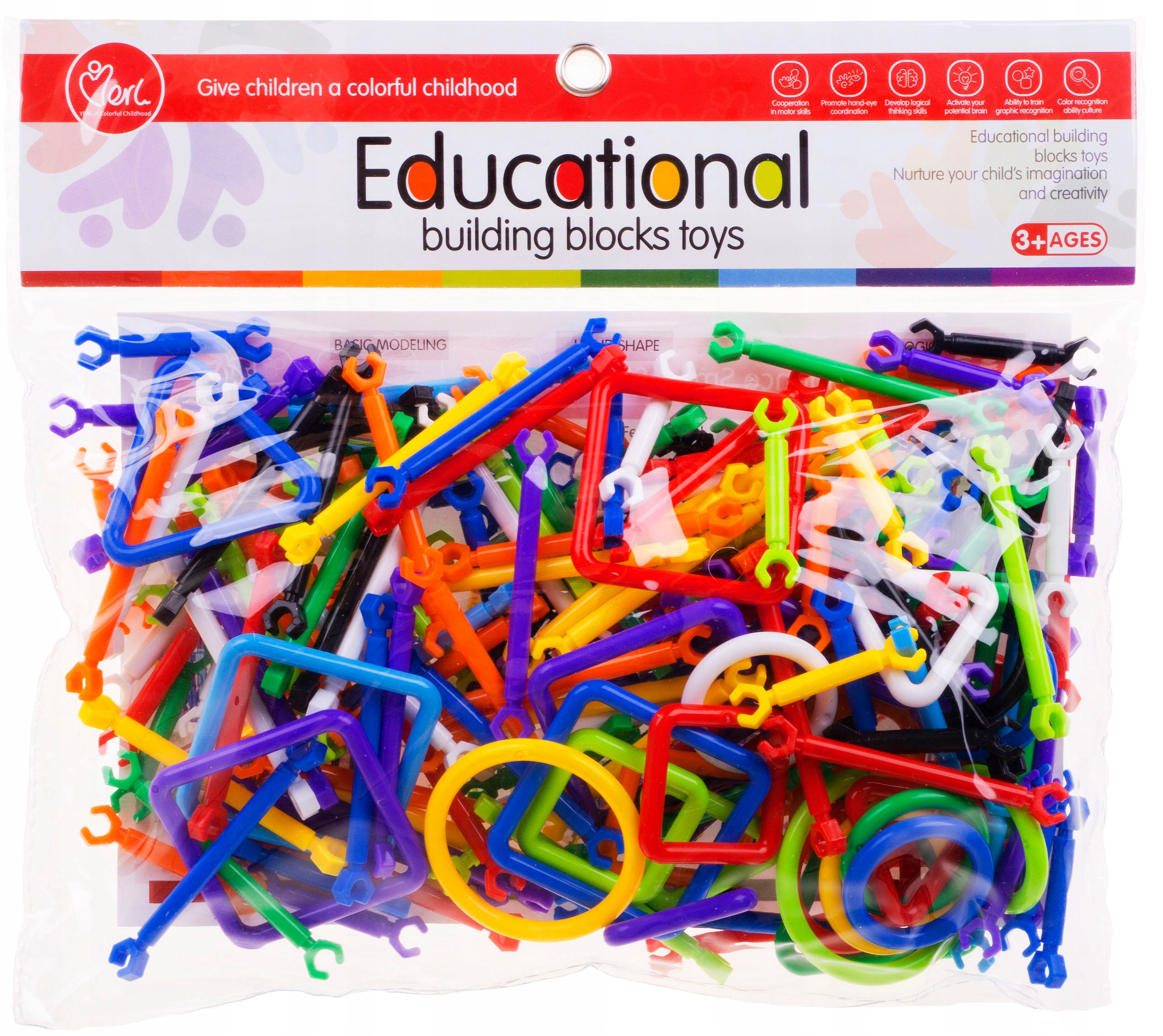 Zestaw klocków konstrukcyjnych – 173 elementy w żywych kolorach