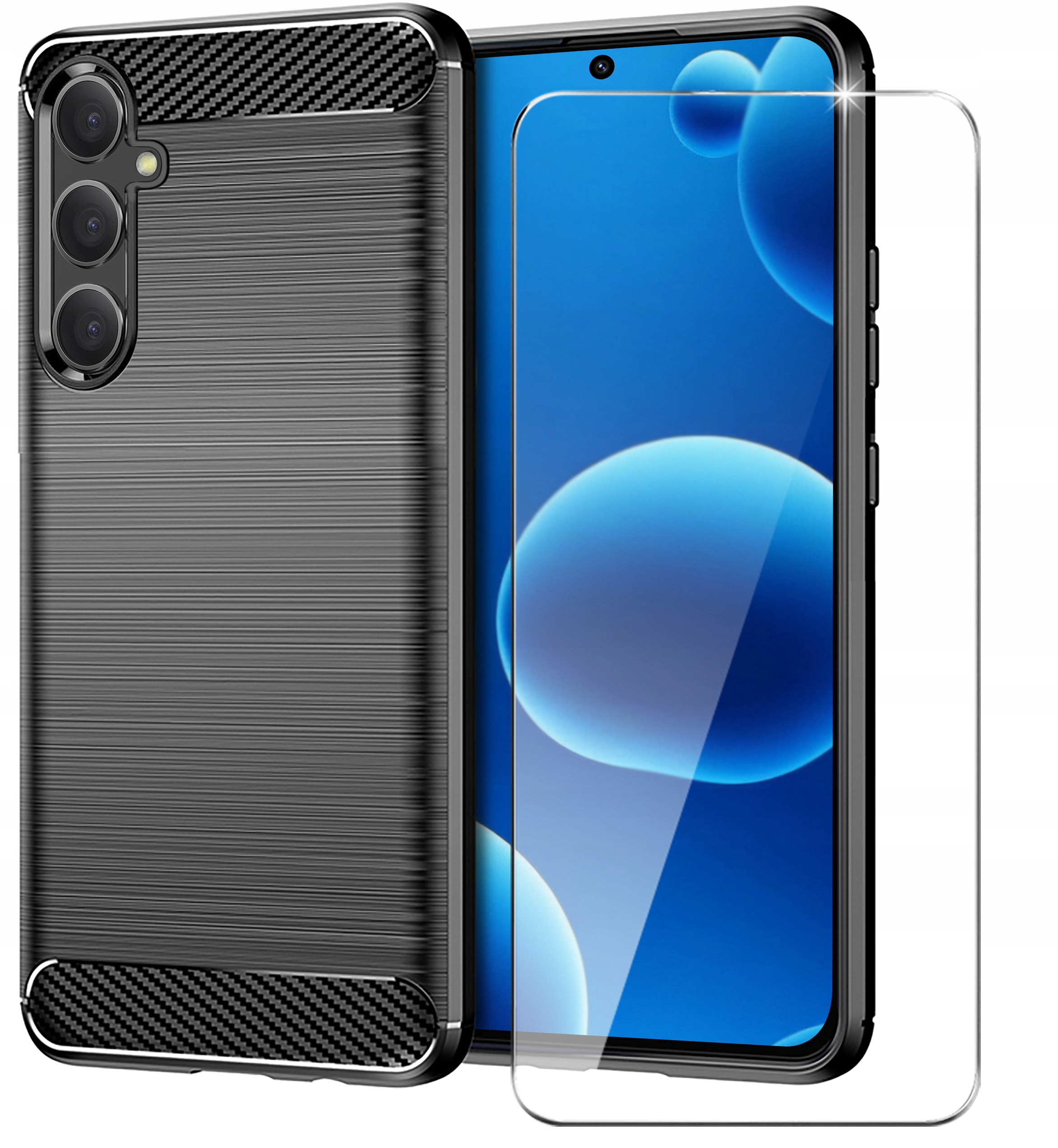 Etui do Samsung Galaxy S25+ Plus – Pancerne Carbon CASE z dodatkowym szkłem ochronnym 9H
