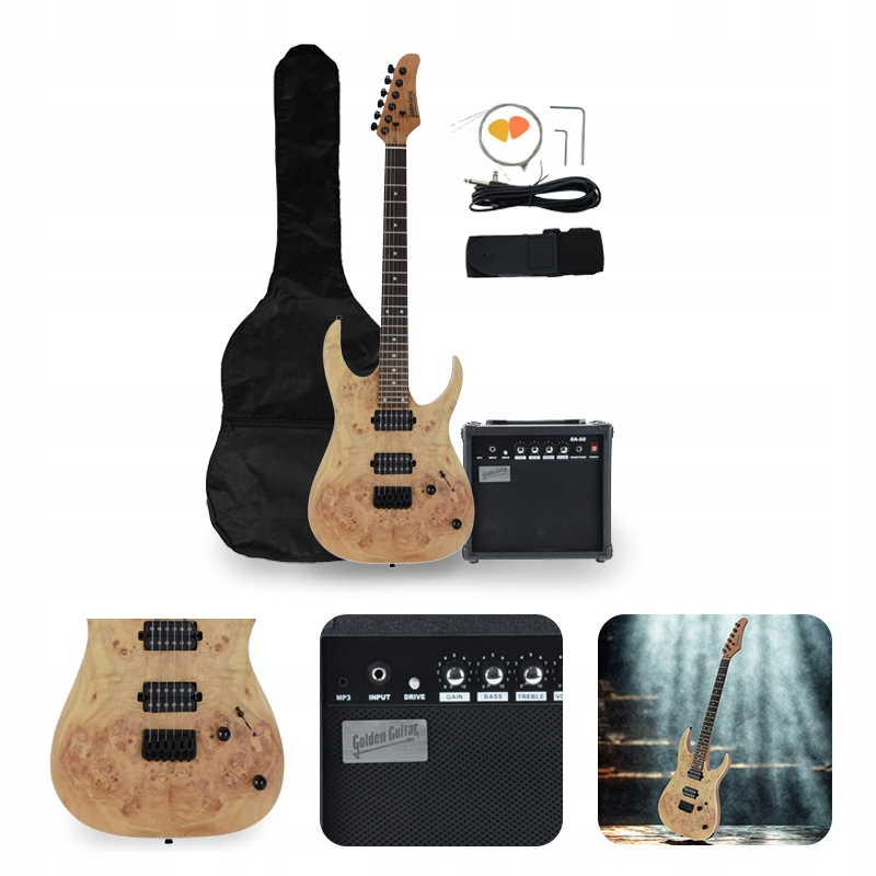 Gitara elektryczna - kompletny zestaw - Golden Guitar PSG-3 Naturalny – Twój pierwszy krok w świat muzyki